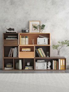 Simple Nordic Style Solid Wood Bookcase Living Room Bedroom Storage Cabinet Free Combination Wicker Shelf Small Bookcase