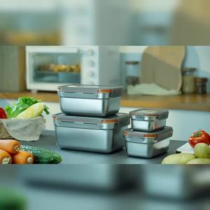 Stainless Steel Handle Food Grade Refrigerator Storage Box Large Capacity Sealable