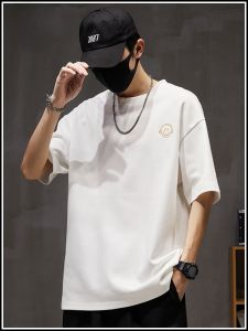 ROMON | Romon Mens Short Sleeve T-Shirt Summer Thin Ice Silk Cotton Round Neck Printed Half Sleeve Fashionable Youth Clothing Quick Dry