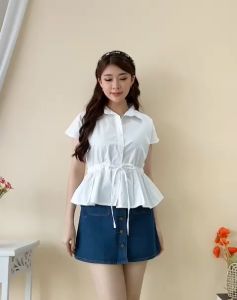 Helloshop-Atasan Casual Raisa Cotton Poplin Blouse Kancing Serut