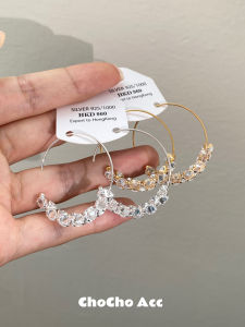 Chocho Luxury Large Circle Diamond Stud Earrings Elegant Fashionable round Square Face All-Match Ear Jewelry Accessories