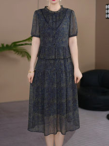 DAIXIANGFEIZI | Floral Chiffon Dress Short Sleeve A-Line