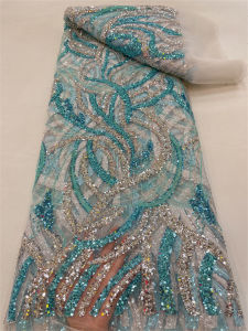 African Sequins Stones Lace Fabrics 2026 High Quality French Embroidery Groom Lace Fabric For Nigerian Wedding Sewing