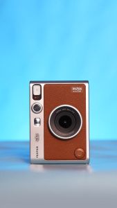 FUJIFILM Instax Mini Evo Hybrid Instant Camera Black and Brown with Mini Glossy Instant Film Sheets Direct Printing