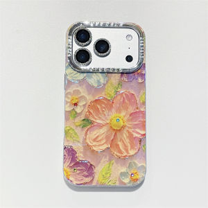 Ốp Điện Thoại iPhone 11/12/13/14/15/16/17 Pro Max Họa Tiết Hoa Sơn Dầu Cao Cấp Có Màng Bảo Vệ Ống Kính Lấp Lánh Chống Sốc Tương Thích Với Các Thiết Bị Apple