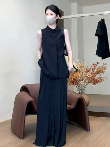 Korean Chic Summer French Style High Waist Loose Leg Casual Pants Set Womens Sleeveless Shirt Top plus Size Fashion Ensemble