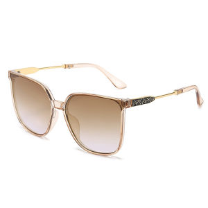 Fashion Oversized Transparent Tea Square Sunglasses Metal Thin Frame & Versatile For Street Style Sun Protection 1023
