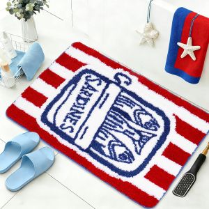 VIKAMA Retro Sardine Can Striped Bath Mat Non Slip Absorbent Washable Floor Mat Bathroom Shower Room Rug Home Decor