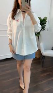 KEMEJA WANITA BORDIR PITA LENGAN PANJANG KATUN POPLIN