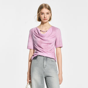 BEIQIANI | Printed Denim Style Square Neck Knit Top Female Summer
