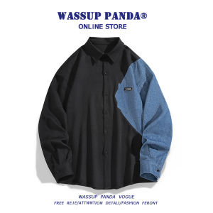 Wassup Panda Casual Loose Fit Long Sleeve Denim Shirt Mens Spring Autumn Trendy Design Sense Jacket Outerwear Polyester Fiber