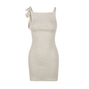 Retro Stripe Strap Slim Fit Bodycon Off-Shoulder Tie Dress