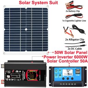 Style 2 - Power Inverter + 50A Solar Controller + 50W Solar Panel System Kit Set 12V to 110V 220V with LED Display Voltage Transformer Modified Sine Wave
