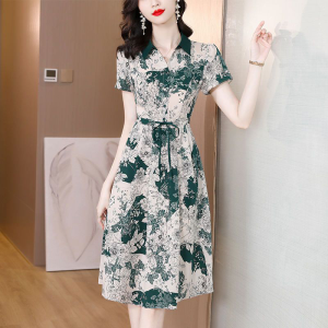 PM✿ Summer Flower V-Neck Skirt Slim Fit Mid length Dress for Women New Style 2024