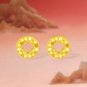 ZHOU LIU FU 周六福 24K Gold Earrings Copper Coins Earrings Shiny Jewelry for Women Girl Friend Anniversary Birthday A0915206