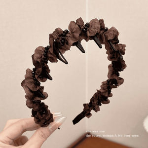 NING ZHOU | Elegant Luxurious Floral Ruffled Pearl Embellished High Crown Headband New 2026