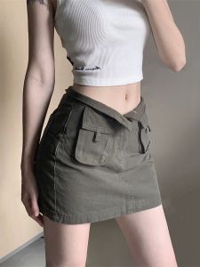 American Retro Workwear Denim Mini Skirt Womens plus Size High Waist A-Line Anti-Light Tight-Fitting Short Skirts