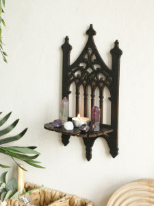 Black Gothic Wooden Shelf Wall Decor Hollow Vintage Fence shape Wall Hanging Decor Floating Shelves Crystal Holder Room Decor