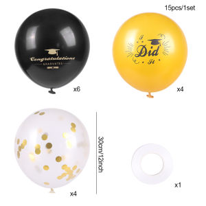 15pcs/set Congratulation Graduation Black Golden Latex Balloons with Confetti Graduation Party Decoration Supplies Grad Gifts