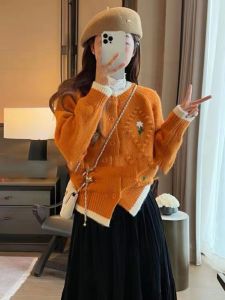2024 Autumn and Winter New Arrival K-style Soft Glutinous Sweet Embroidery Flower Sweater Small Cardigan Outwear Female Knitwear Tops