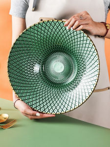 Elegant European Vintage Glass Fruit Plate High Foot Gold Edge Western Dinner Plate Home Creative Fruit Salad Pineapple Plate