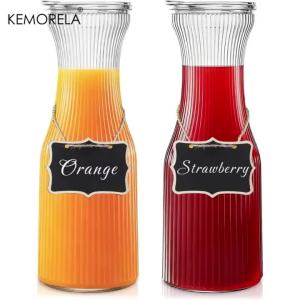 Bình Thủy Tinh Có Gân 1L Kèm Nắp Dùng Cho Cà Phê Lạnh Sữa Trà Đá Nước Chanh - Bộ 2 Bình Kèm Nhãn Bảng Phấn Cho Tiệc Tùng Tại Quầy Bar