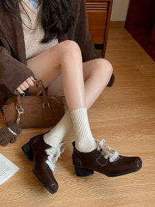 Retro Brown Ballet Style Chunky Heel Womens Shoes New 2025 Autumn French Style Skirt Mary Jane Single Shoes Fashionable Casual Loafers