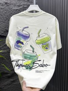 เสื้อยืดคอกลมแขนสั้นผู้ชาย ทรงหลวม แฟชั่นฤดูร้อน 2024 เสื้อผ้าทำงานลำลอง ผ้าฝ้ายระบายอากาศได้ดี สำหรับเยาวชน