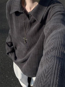 เสื้อสเวตเตอร์คอโปโลชายแขนยาวฤดูใบไม้ร่วงสไตล์ย้อนยุค สวมใส่สบาย ปกเสื้อทรงปกติ ผ้าฝ้ายผสมโพลีเอสเตอร์ ความหนาปกติ