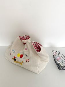 Casual Large Capacity Plaid Canvas Shopping Bag Single Shoulder Tote Bag Adorable Fabric Bag Korean Style HiOrange Brand