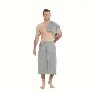 2 Pcs Mens Quick-Dry Coral Fleece Bathrobe Set - Adjustable Waistband with Pockets Premium SPA Bath Essentials