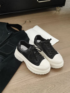 MeiYang Thick Bottom Casual Shoes Chocolate round Toe Color Block College Style Laced up Fashionable All Season Womens Shoe