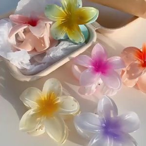 Candy Colorful Hawaiian Plumeria Flower Hair Claw Summer Bright Color Beach Hair Clips Women Sweet Ponytail Hairpins