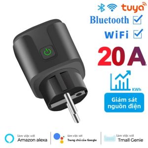 QNCX EU WIFI Tuya Smart Plug Black Voice Timer Power Monitor 20A Ổ Cắm Gắn Tường Ổ Cắm Tương Thích Với Ứng Dụng Smart Life Alexa Google Home Cho Tự Động Hóa Nhà Thông Minh