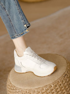 Leather Inner Heightening German Training Shoes Womens 2025 New Small Size Thick Bottom Casual Sports White Sneakers