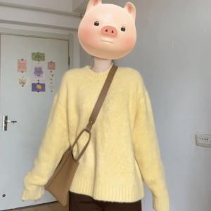 Soft Wind Goose Yellow round Neck Loose Womens Knitted Sweater Inner Wear Lazy Style Top Commute Style Winter Collection