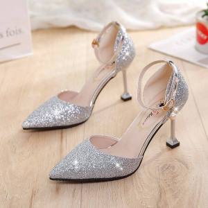 Fashionable Crystal High Heels Womens Wedding Shoes 3-5cm Heel Sweet Style Butterfly Knot Daily Wear Suitable for Dresses
