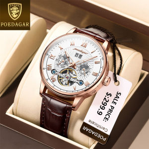 นาฬิกาข้อมือผู้ชายอเนกประสงค์ดีไซน์โปร่งสำหรับกันน้ำผู้ชายหนังแท้หรูหรา Tourbillon ได้รับการรับรองจากสวิสนาฬิกากลไก