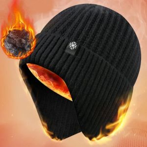 Outdoor Men Winter Knitted Hat with Velvet Warm Ear Hood Integrated Hat Outdoor Sports Bicycle Skiing Running Cold Cap Gift 2024