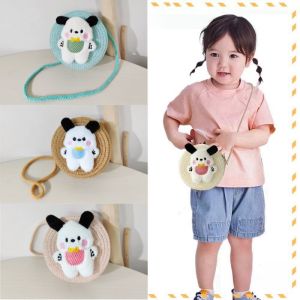 Fashion Bag for Kids Girl Mini Sling Bag Baby Cartoon Dog Straw Shoulder Cross Bag for Children Gift