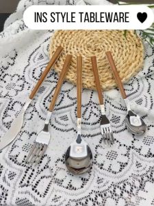 Imitation Wood Handle Coffee Fruit Cutlery Set Stainless Steel Tableware Spoon Fork