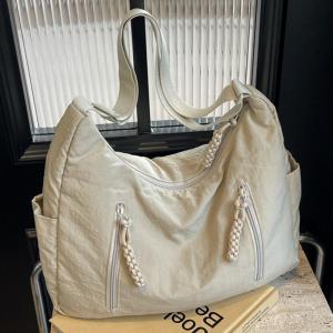 Korean Style Canvas Tote Bag 2024 New Casual Underarm Shoulder Bag Simple College Student Crossbody Bag Bucket Shape Large Size