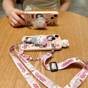 Kitty Cat Record Full Cover Soft Silicone Protective Case for Xiaomi Redmi Note 14 13 12 11 pro Note 10 9 8 Crossbody Strap Stand Turbo4/3