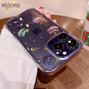 Kisscase Ốp điện thoại cho Iphone hành tinh lấp lánh 15 Pro Max 14 Plus 13 12 11 XR XS Max x mềm Silicone trong suốt nắp lưng