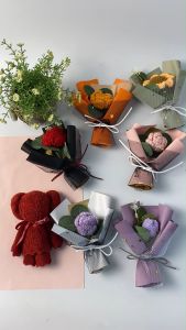 Cute Knitting flower Rose Sunflower Tulip Crochet Flower Bouquet for Gift Crochet Flower Graduation Bouquets Birthday Gift  Valentine Gift  Flower Bouquet Gift Gift for Teacher Graduation Gift Set Door Gift for Wedding  Surprise Flower
