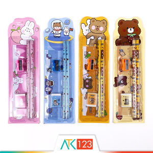 Set Alat Tulis Anak Karakter / Kartun Lucu / Pensil / Penghapus / Rautan / Penggaris / Stationery / Pencil / Eraser / Sharpener / Ruler Set STTS-SQ5116