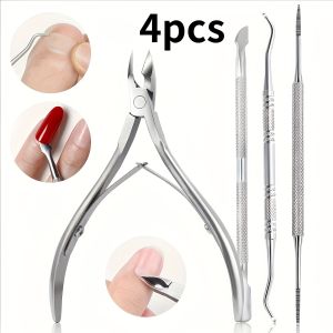 4pcs stainless steel ingrown nail toolmulti-function trimmer ngrown nail toolwith steel pusherprecision cuticle trimmerl