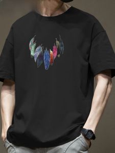 Summer New Mens Cotton T-Shirt Thin Breathable Loose Fashionable Slimming Trendy Top Youth Short Sleeve round Neck Print