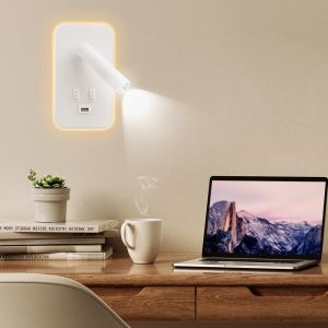 CANMEIJIA 3 In1 LED Wall Mounted Lights Reading Light Surface-Mounted Wall Sconces Warm Light+White Light Dimmable USB Rechargeable for Bedroom Bedside Light