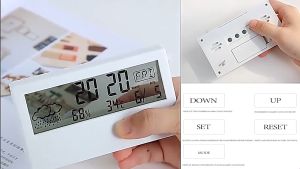 ININ Backlight LCD Electronic Table Clock Hygrometer Transparent Alarm Clock Creative Electronic Digital Display Muti-funcition Alarm Clock Mini Digital Clock